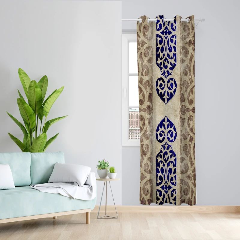 پرده طرح سنتی مدل مخمل پانچی کد L 1093R Z سایز 140x200 سانتی متر