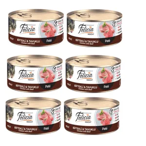 کنسرو گربه فلیسیا مدل Adult Pate Beef & Chicken وزن 85 گرم بسته 6 عددی