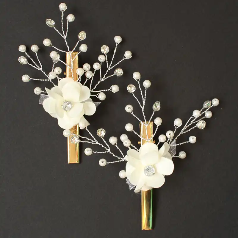 گیره مو زنانه مدل استیل گلدار فانتزی مجموعه 2 عددی