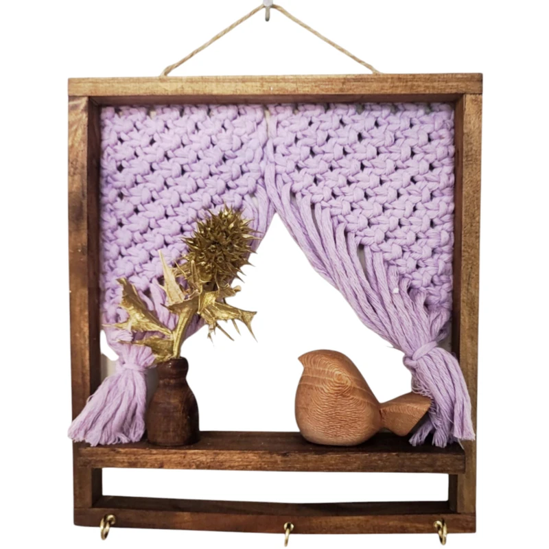 جاکلیدی دیواری چوبی مدل پنجره و گنجشک