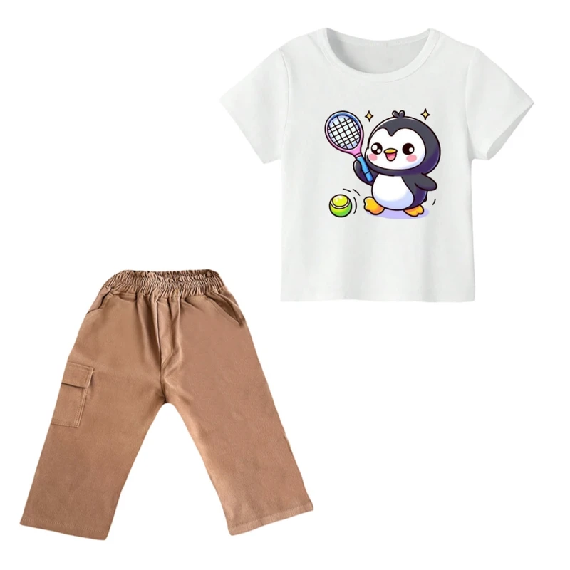 ست تی شرت و شلوارک پسرانه مدل پنگوئن کد ۶