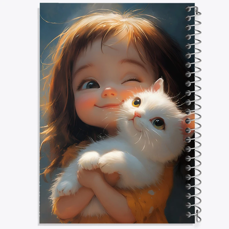دفتر ژورنال نویسی 50 برگ خندالو مدل نقطه ای طرح گربه و دختر کیوت کد F5986