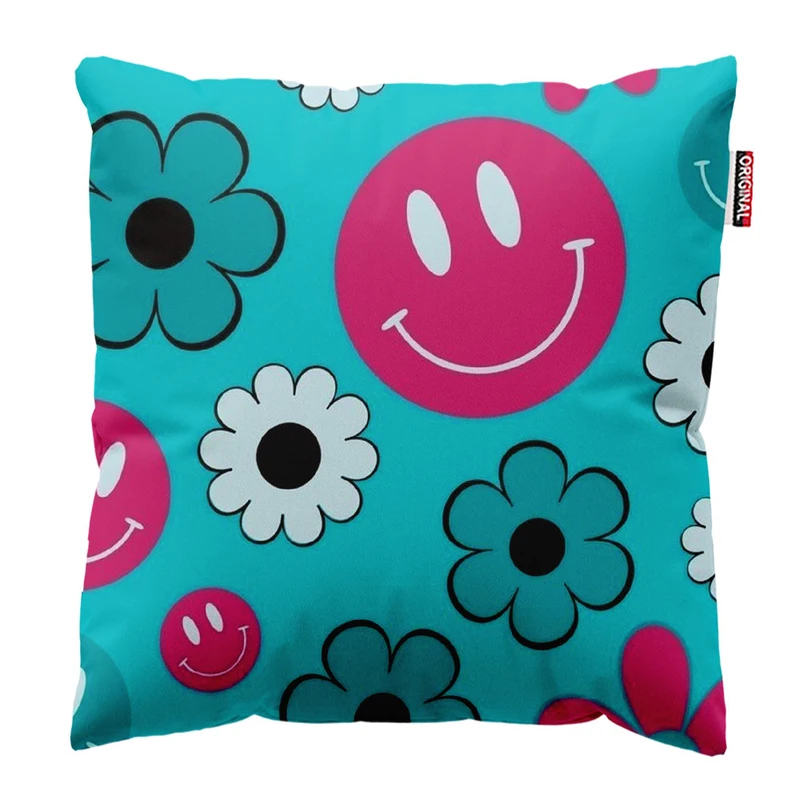 کوسن پاد آفرین طرح کارتونی گل و ایموجی خنده کد 1839 سایز 30*30 سانتی متر