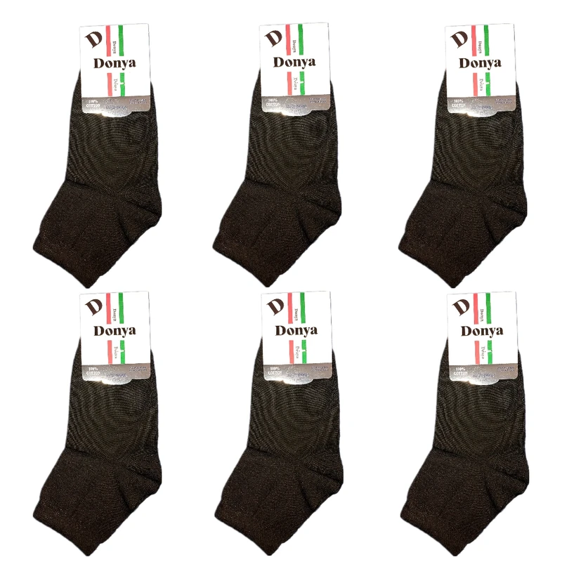 جوراب ساق کوتاه مردانه مدل نخ پنبه رنگ مشکی بسته 6 عددی