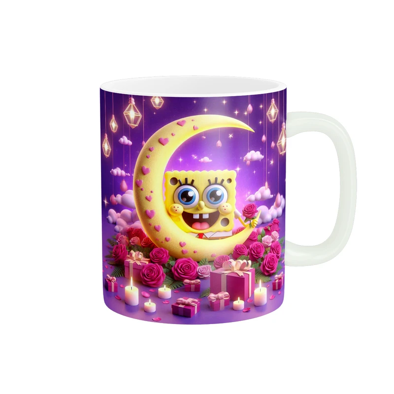 ماگ پاد آفرین طرح باب اسفنجی مدل ماه و اسمان کد 54