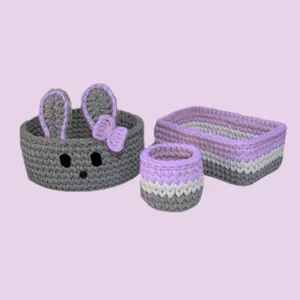 سبد قلاب بافی تریکو طرح سیسمونی نوزادی خرگوشی  کد 5 مجموعه 3 عددی