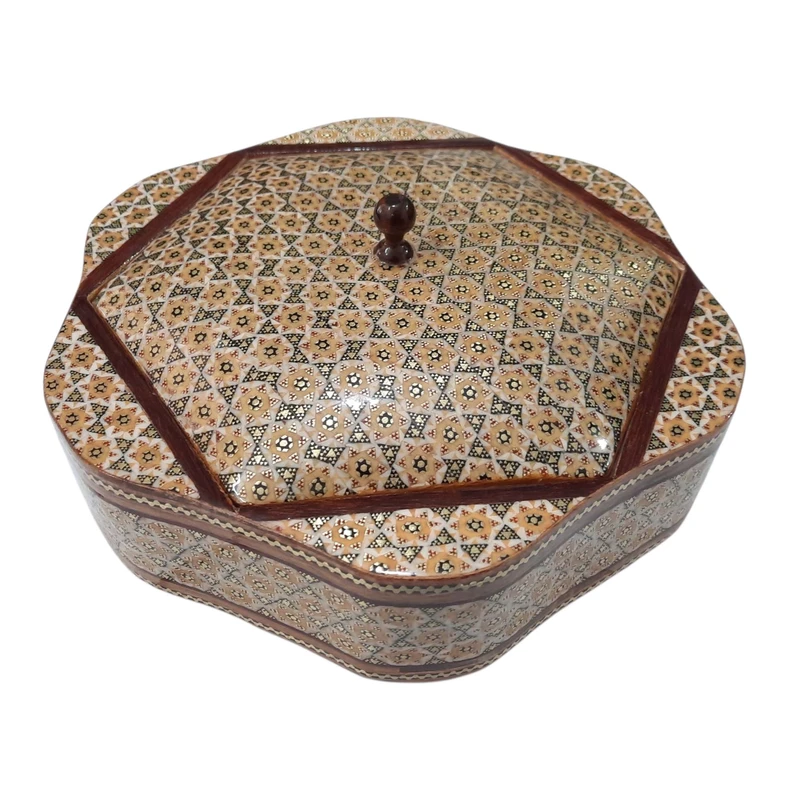 شکلات خوری خاتم کاری چوبی مدل شش گوش هلالی کد 140545