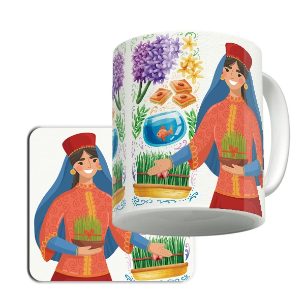 ماگ لاژید مدل عید نوروز به همراه زیرلیوانی