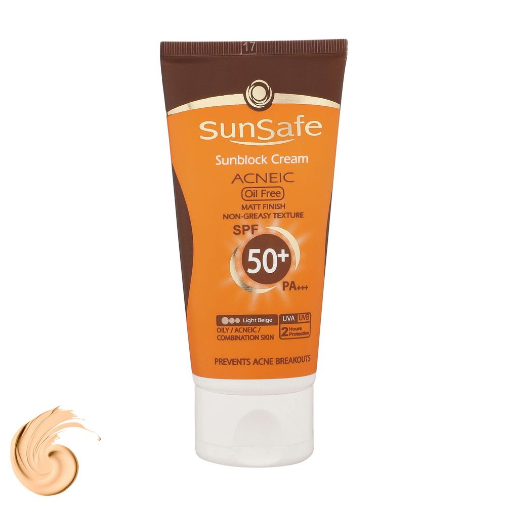 کرم ضدآفتاب و آنتی‌آکنه رنگی سان‌سیف مدل SPF50، مناسب پوست‌های چرب، حجم 50 میلی‌لیتر