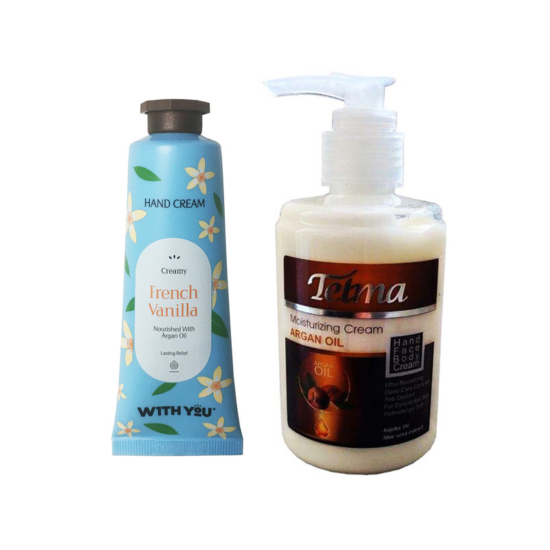 کرم آبرسان و مرطوب کننده تلما مدل آرگان حجم 200 میلی لیتر به همراه کرم مرطوب کننده ویت یو مدل French Vanilla حجم 50 میلی لیتر 