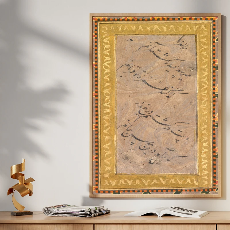 تابلو طرح خطاطی مغل مدل G01892 فریم کرم روشن