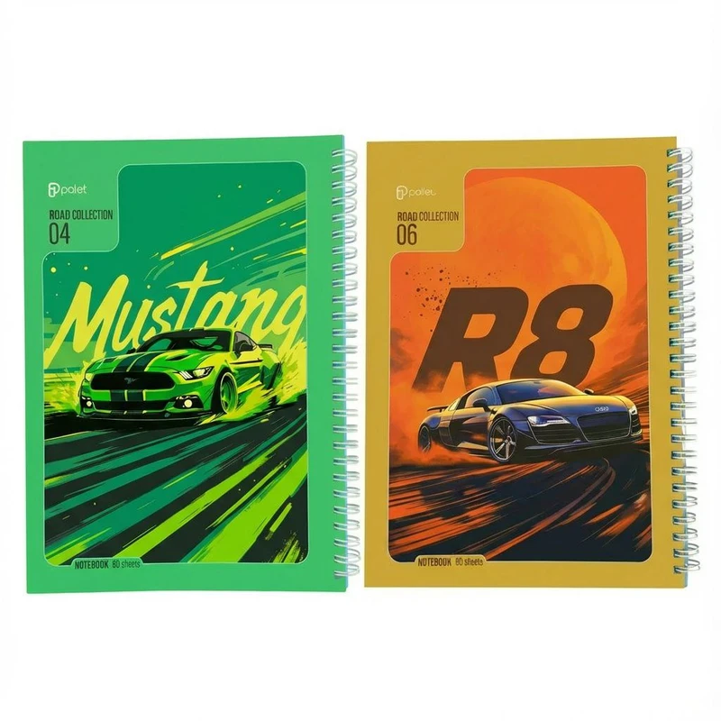 دفتر مشق 80 برگ پالت طرح ماشینی سیمی گلاسه بسته 2 عددی