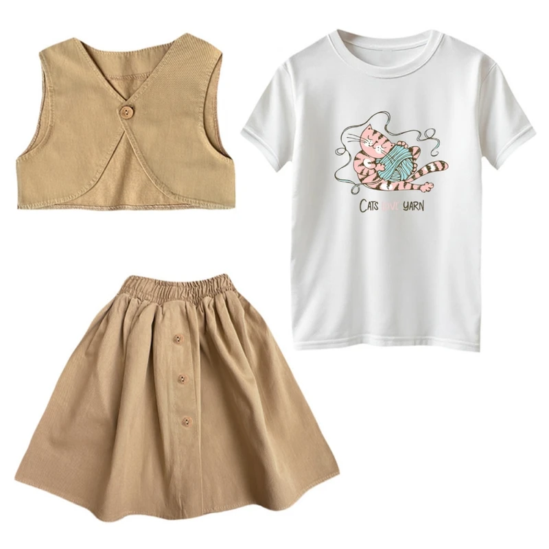 ست 3 تکه لباس دخترانه مدل گربه کد ۱۸ رنگ سفید