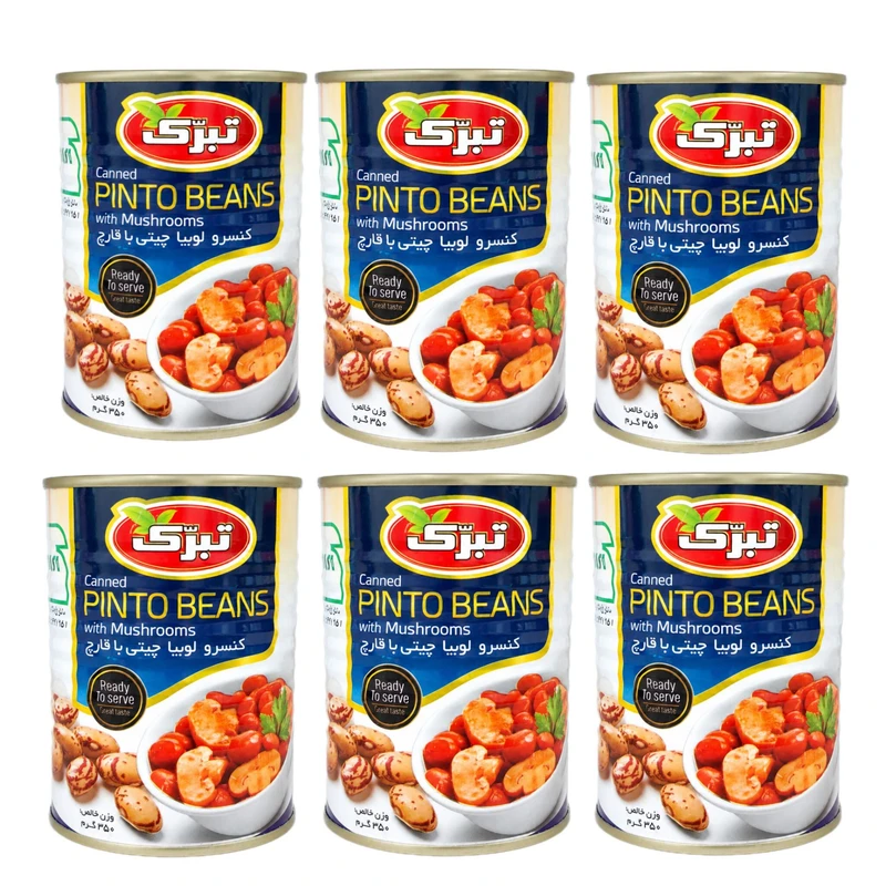 کنسرو لوبیا چیتی با قارچ تبرک - 350 گرم بسته 6 عددی