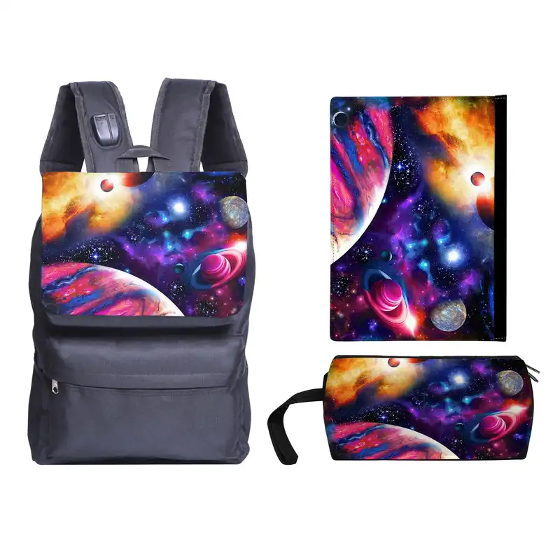 کوله پشتی طرح کهکشان کد kjk30 به همراه جامدادی و کلاسور