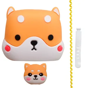 محافظ کابل طرح فانتزی سگ مدل Shiba inu-Cover به همراه محافظ شارژر دیواری مجموعه 4 عددی
