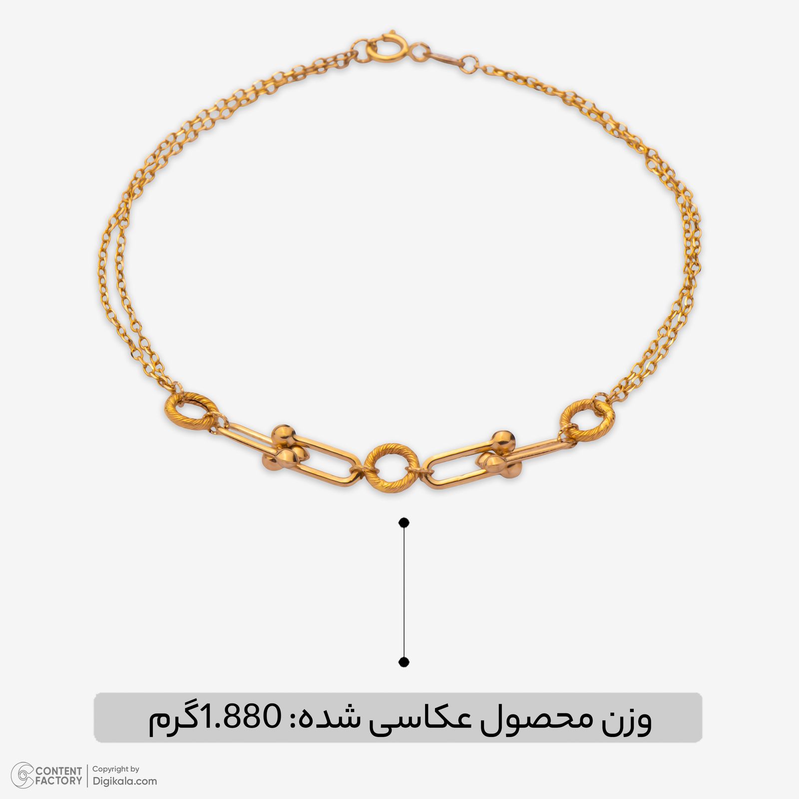 دستبند زنجیری طلا کم اجرت 18 عیار زنانه نگین مدل 145 -  - 2