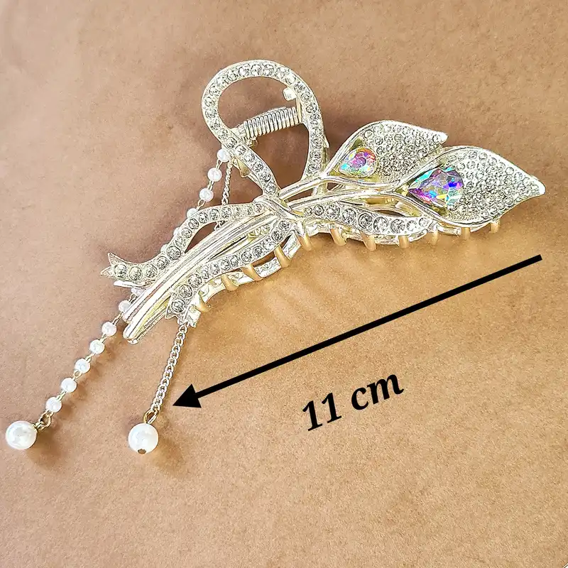 کلیپس مو زنانه مدل پَر طاووس آویزدار کد 0076