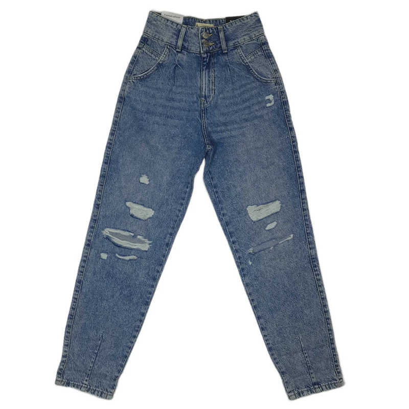 شلوار جین مام استایل زنانه مدل دو دکمه پیل دار