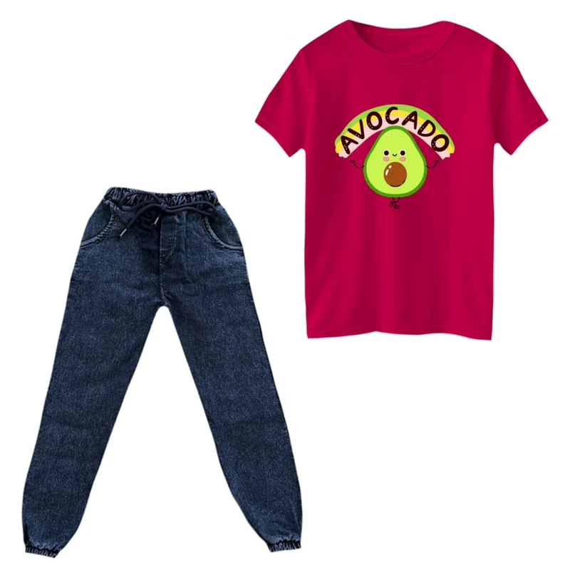 ست تی‌شرت و شلوار دخترانه مدل آووکادو تپل