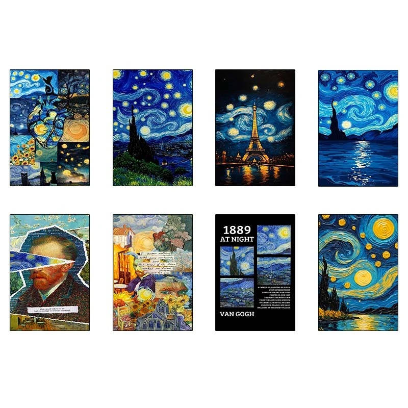 پوستر کارنيکا طرح شب پرستاره فانتزی ون‌گوگ Fantasy Starry Night Van Gogh کد 51303 مجموعه 8 عددی