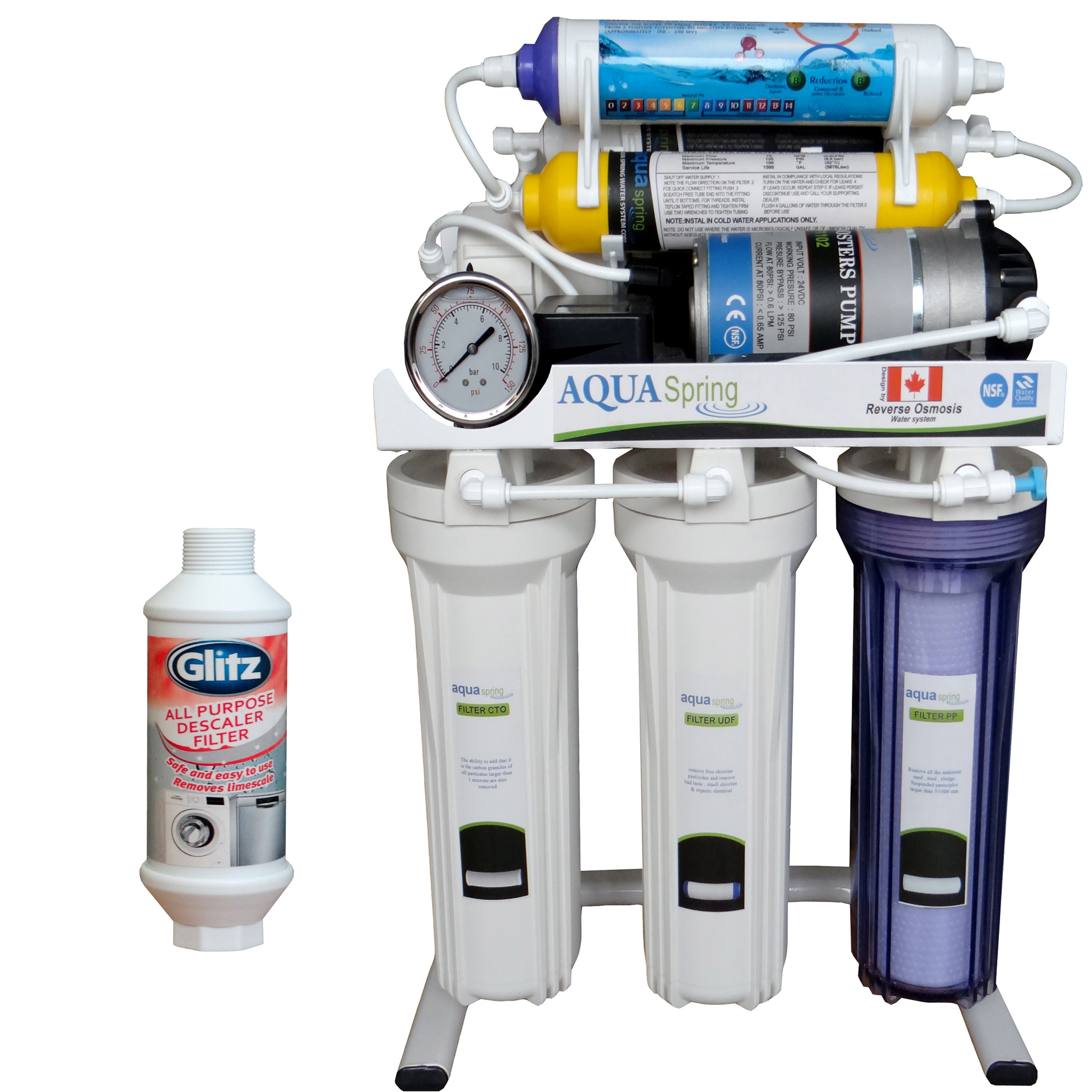 دستگاه تصفیه کننده آب آکوآ اسپرینگ مدل RO-S151 به همراه فیلتر رسوبگیر گلیتز
