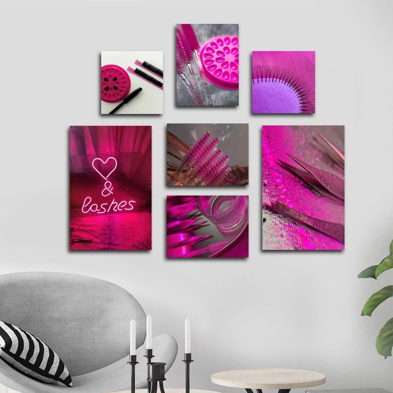 تابلو شاسی بکلیت طرح سالن زیبایی و کاشت مژه مدل SH-2853 مجموعه 7 عددی