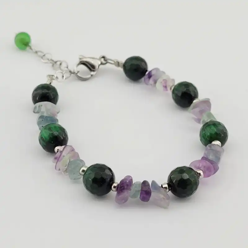 دستبند زنانه مدل سنگ فلوریت و چشم گربه کد 742