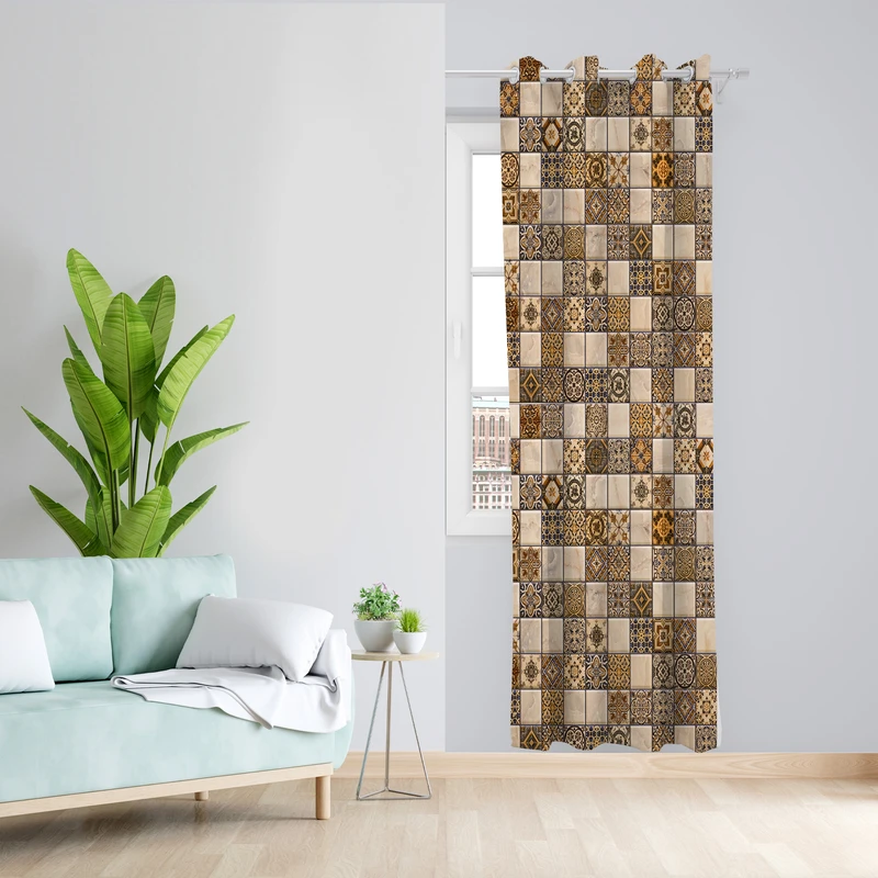 پرده طرح چهارخانه مدل مخمل پانچی کد 4884 z سایز 140x200 سانتی متر