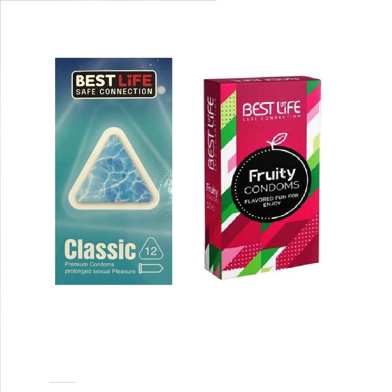 کاندوم بست لایف مدل Fruity بسته 12 عددی به همراه کاندوم بست لایف مدل Classic بسته 12 عددی