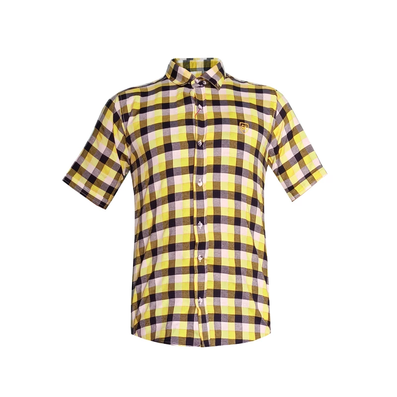 پیراهن آستین کوتاه مردانه مدل چهارخانه کد YEL-BL رنگ زرد