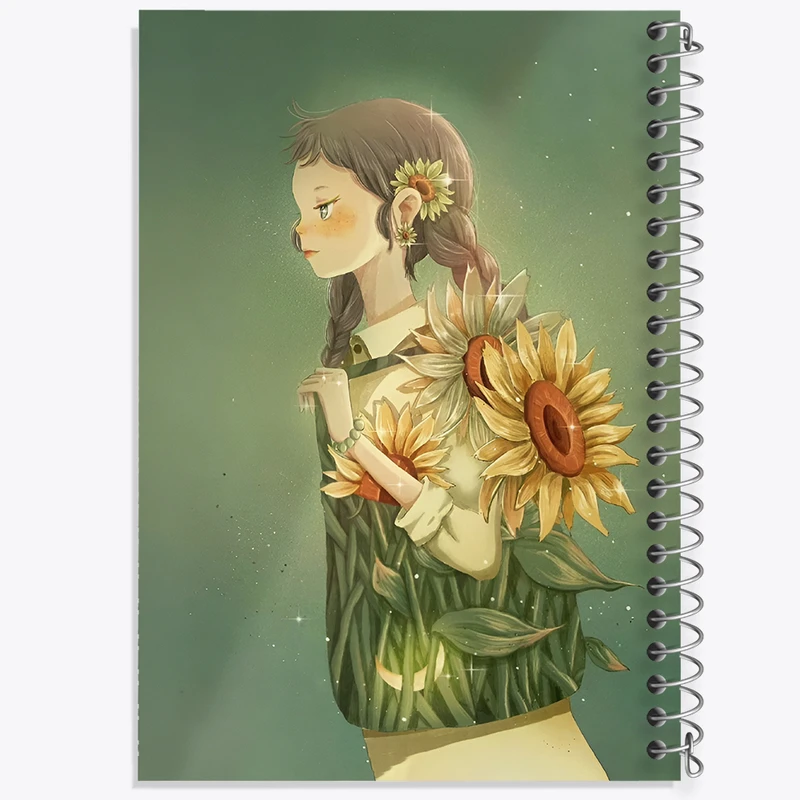 دفتر ژورنال نویسی 50 برگ خندالو مدل نقطه ای طرح دختر و گل آفتابگردان کد N3102