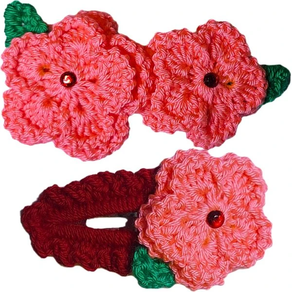 گیره مو زنانه مدل گل بافتنی و سنجاق گل بسته دو عددی