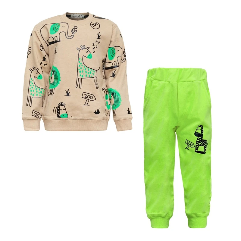 ست سویشرت آستین بلند و شلوار راحتی پسرانه مدل zoo