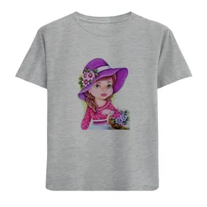 تی شرت آستین کوتاه دخترانه مدل دخترکلاه بنفش D97