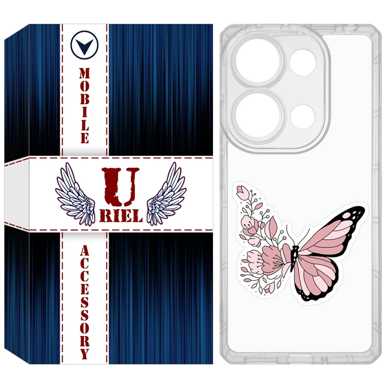 کاور یوریل مدل Clear کد 98 طرح پروانه مناسب برای گوشی موبایل شیائومی Redmi Note 14S / Note 13 Pro 4G / Poco M6 Pro 4G
