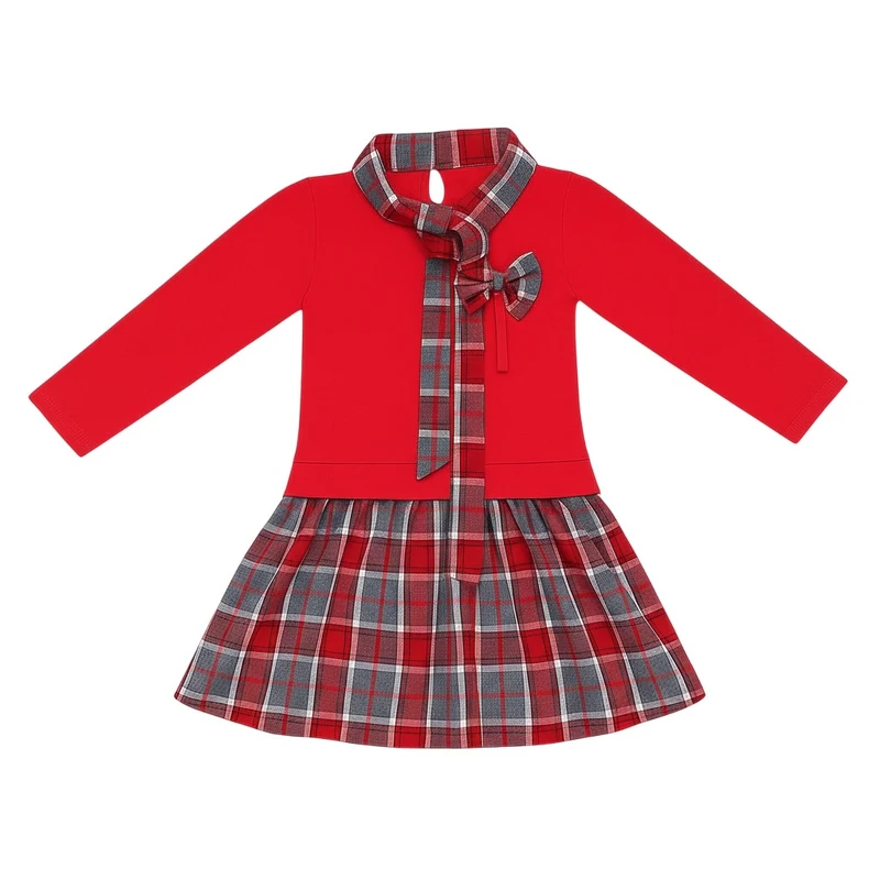 پیراهن آستین بلند یقه کراواتی دخترانه مدل NBG-548