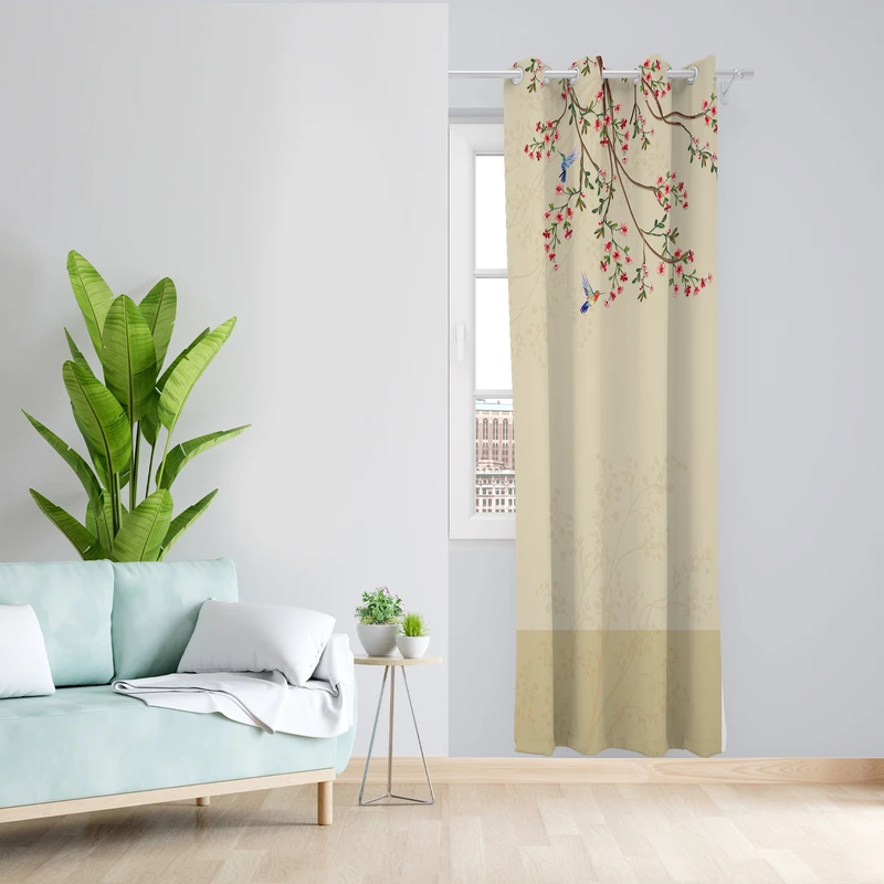 پرده طرح شاخه بهاری مدل مخمل پانچی کد 4320L z سایز 140x200 سانتی متر