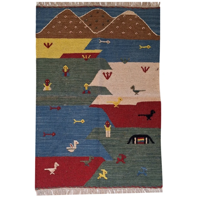 گلیم دستباف نیم متری مدل منظره کد GLGAB18