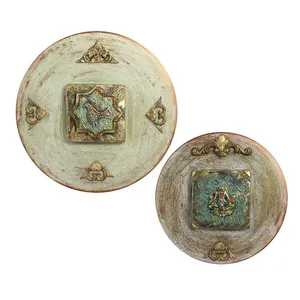 بشقاب دیوارکوب سفالی مدل پرنده و گل شاه عباسی کد 31 مجموعه ۲ عددی