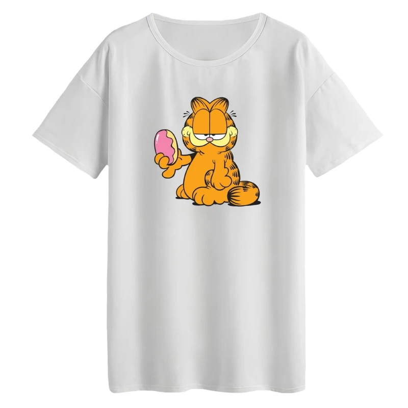 تی‌شرت لانگ آستین کوتاه زنانه مدل گارفیلد کد 03 رنگ سفید