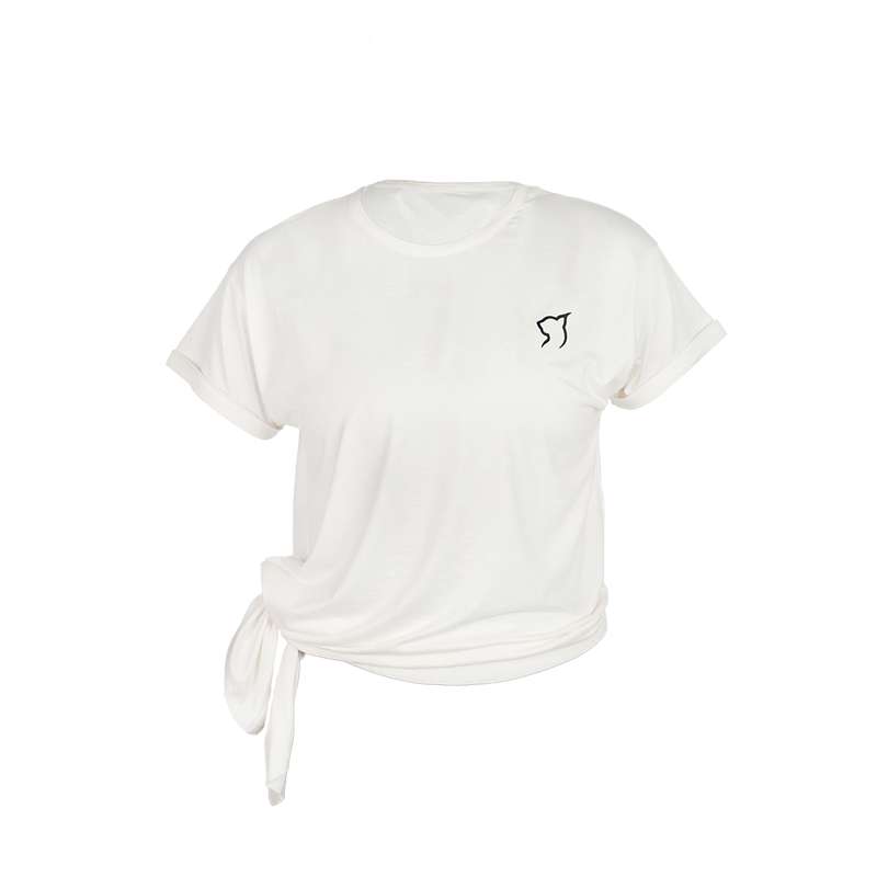 تی شرت آستین کوتاه ورزشی زنانه مدل گره ای رنگ سفید