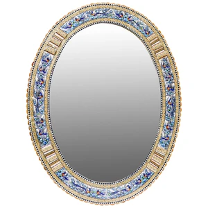 آینه خاتم کاری مدل الیپس طرح گل و مرغ برجسته کد 87p66-4f4bl