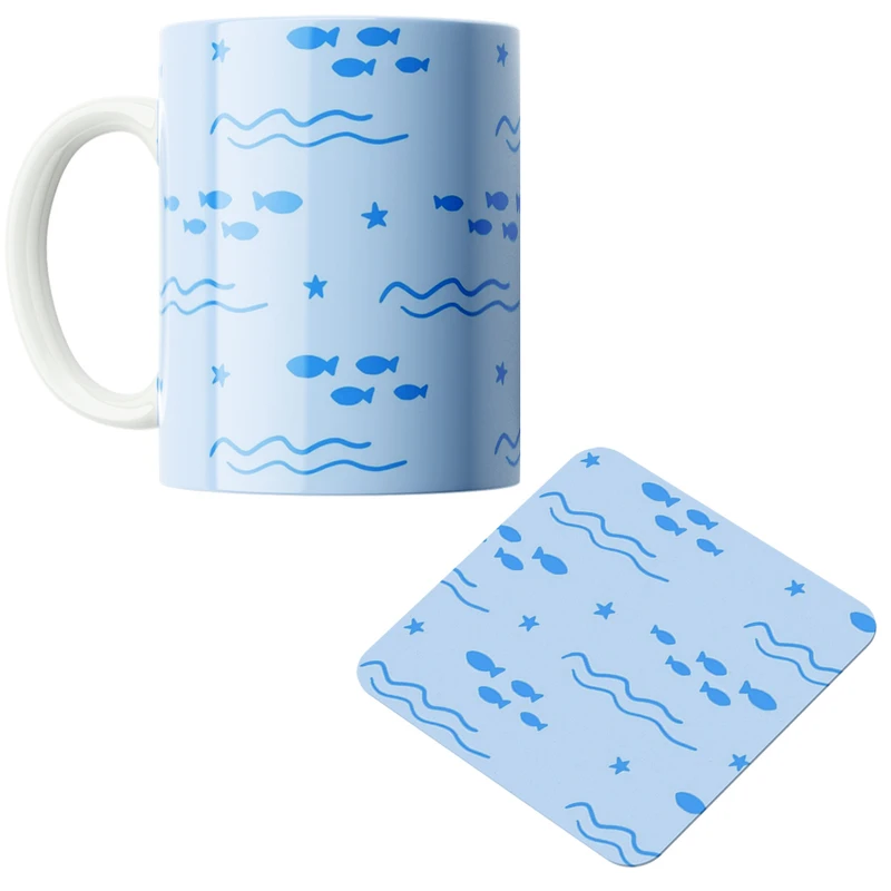 ماگ پاد آفرین مدل ماهی ها کد DKC341 به همراه زیر لیوانی