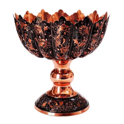 میوه خوری مسی طرح حکاکی گل و مرغ کد 181819