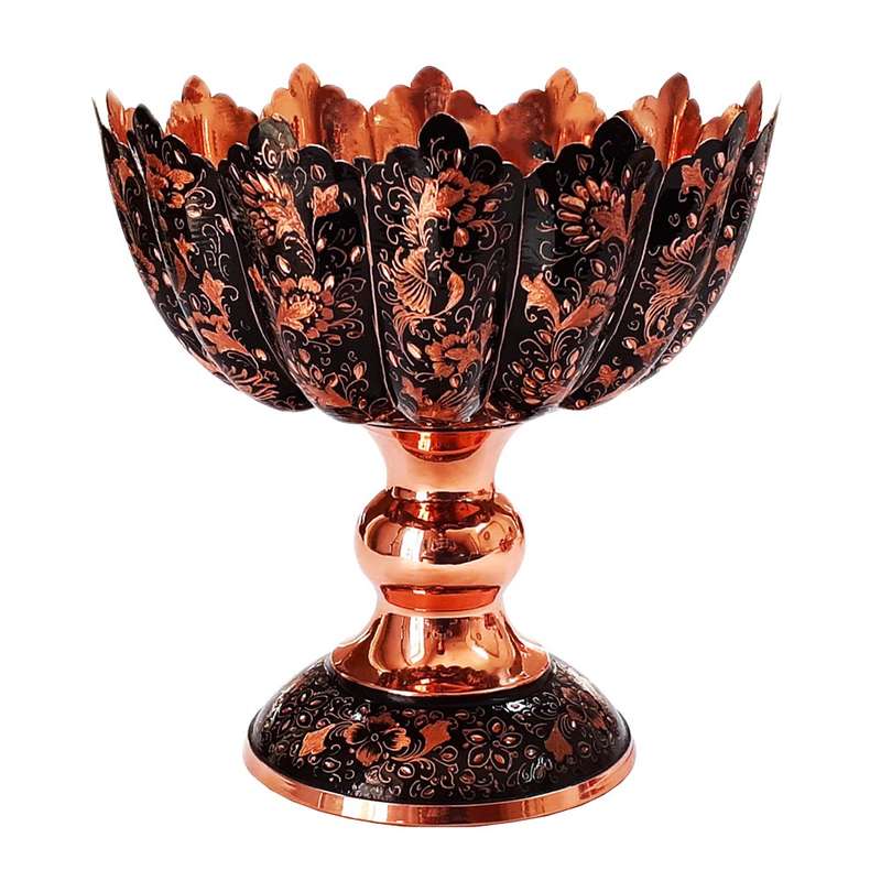 میوه خوری مسی طرح حکاکی گل و مرغ کد 181819