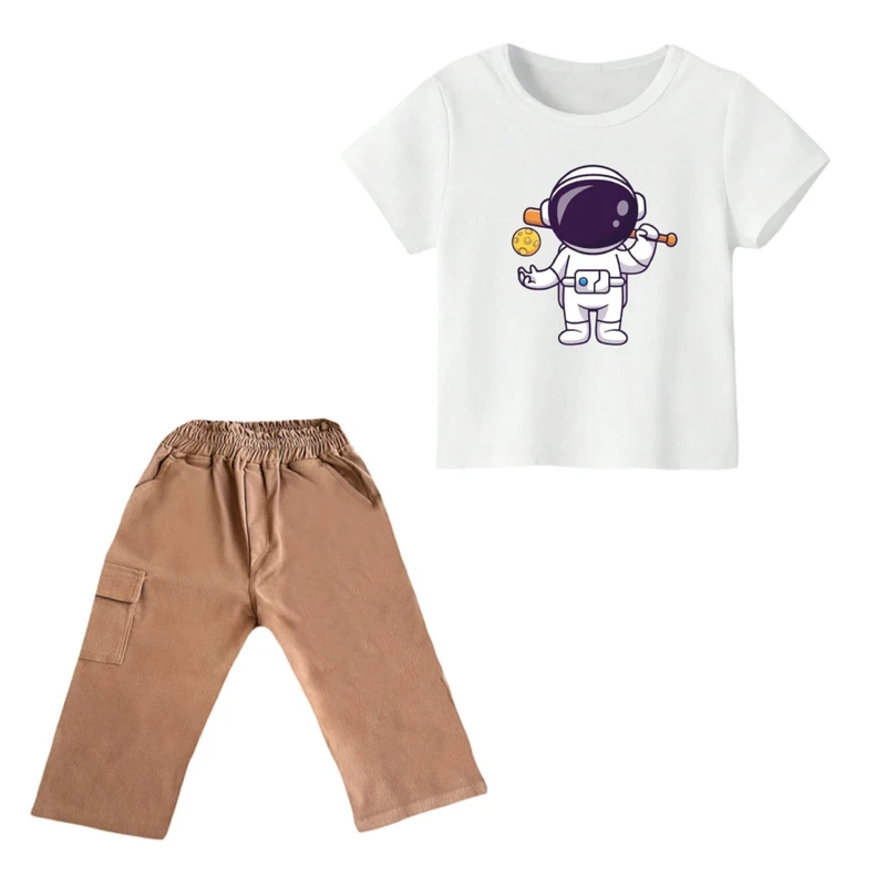 ست تی شرت و شلوارک پسرانه مدل فضانورد کد ۳