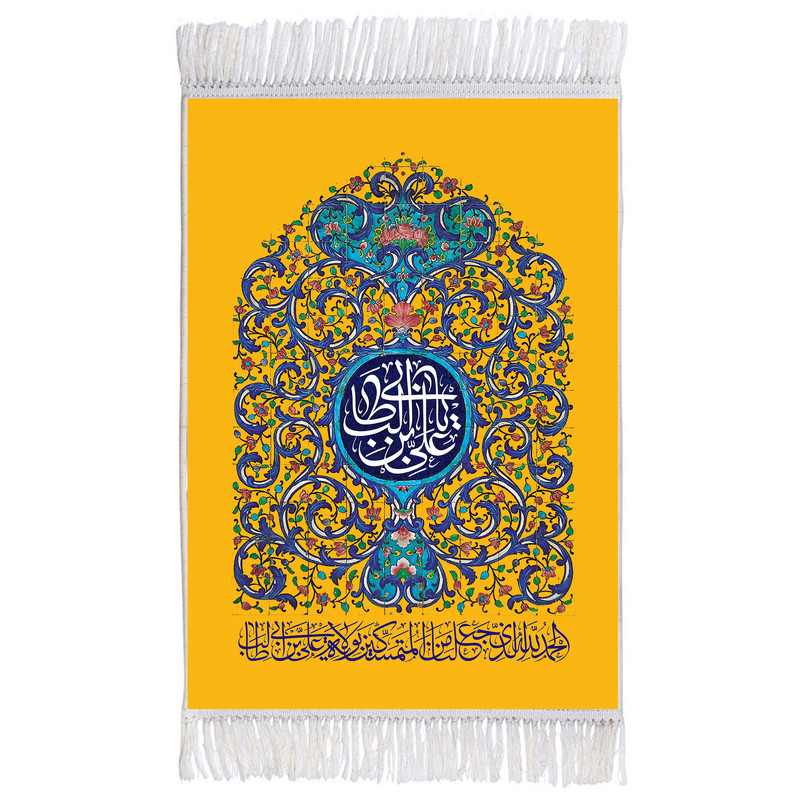 فرش ماشینی دیوارکوب اطلس آبی مدل علی بن ابی طالب کد T3766 