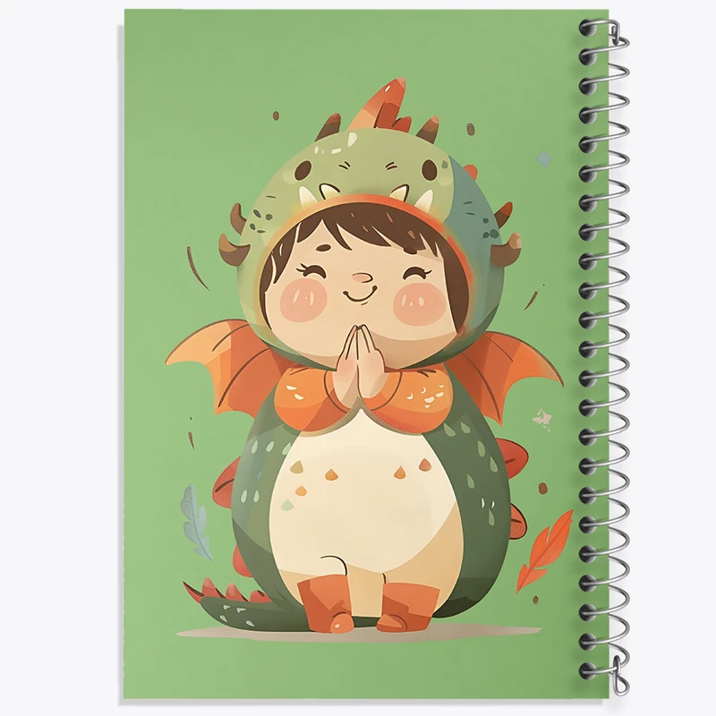 دفتر ژورنال نویسی 50 برگ خندالو مدل نقطه ای طرح دختر اژدهایی کیوت کد F7410