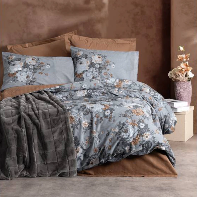 سرویس روتختی کاتن باکس مدل Trim Smooth Antrasit دو نفره 5 تکه